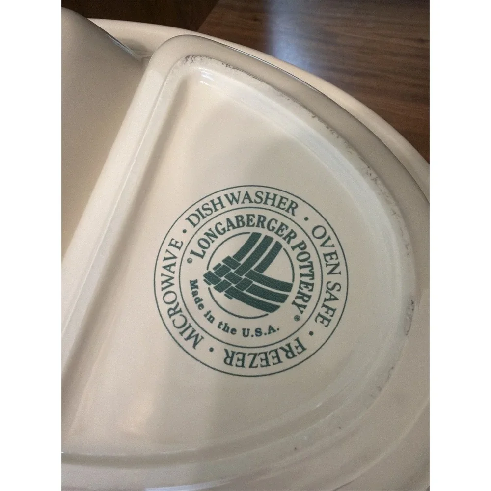 Longaberger‎ 1 Pottery Woven Tradition Ivory Divided Serving Bowl Dish